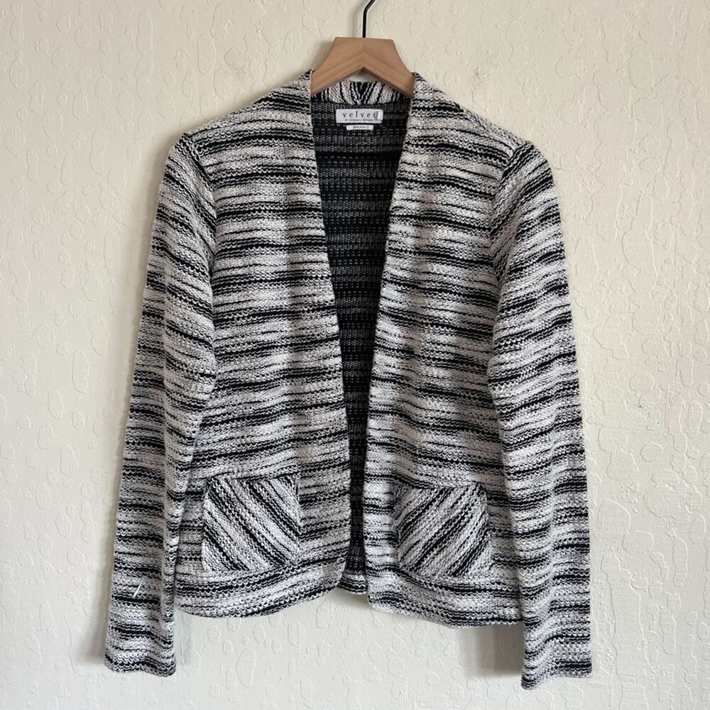 Velvet by Graham & Spencer Open Front Cardigan Sweater Blazer Jacket Large Black